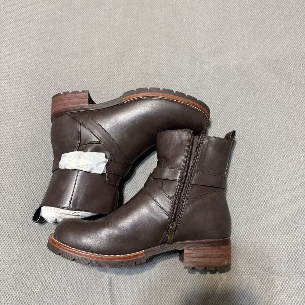 Vepose Women's Boots Size 7.5 Brown Leather Hook & Loop Side Zip
